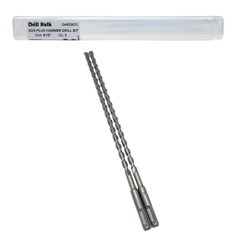 Drill Hulk 5/16-Inch x 12-Inch Carbide-Tipped SDS-Plus Rotary Hammer Drill Bit for Concrete, Brick, Stone, Pack of 2 - Image 1